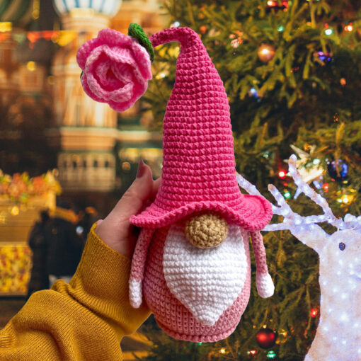 Spring Gnome Crochet Pattern - Handmade Amigurumi Gnome with Floral Hat