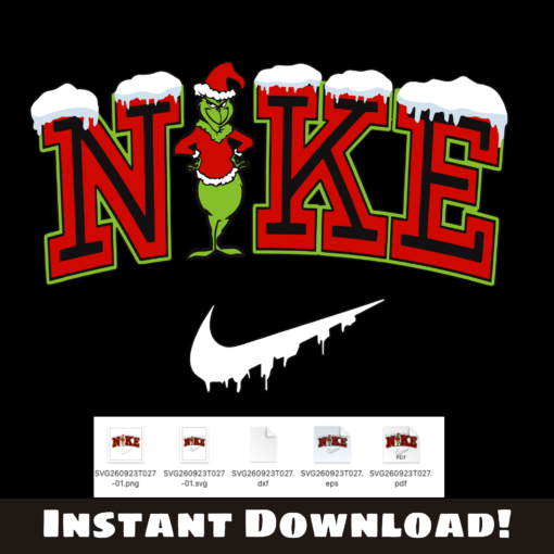 Vintage Nike Logo Grinch Merry Christmas SVG Cricut File featuring a festive Grinch design and holiday graphics