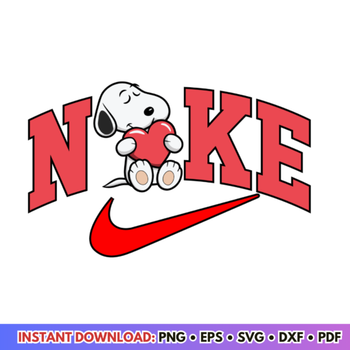 Snoopy Nike Swoosh Valentine Fashion SVG design for trendy Valentine’s Day crafts and apparel