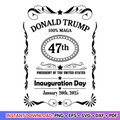 Trump Whiskey Label President Inauguration Day 2025 SVG design for patriotic and vintage crafts