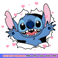 Stitch Cute Happy Valentine SVG Design - Instant Download