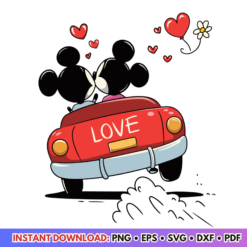 Mickey and Minnie Mouse in a car love Disney Valentine SVG for romantic and creative crafting