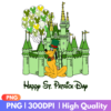 Pluto dressed as a leprechaun with shamrocks and a St. Patrick’s Day hat, festive PNG design