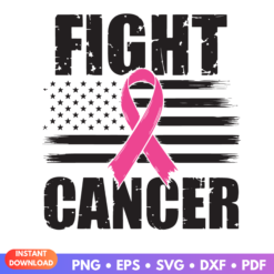 Fight Cancer American Flag Pink Ribbon SVG design for breast cancer awareness crafts and projects