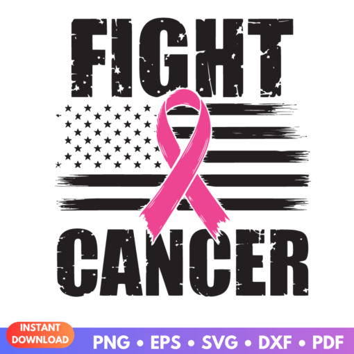 Fight Cancer American Flag Pink Ribbon SVG design for breast cancer awareness crafts and projects