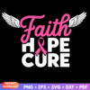 Faith Hope Cure World Cancer Day SVG design featuring a ribbon for cancer awareness projects