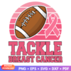 Football Lover Tackle Breast Cancer SVG design with a ribbon and football graphic for awareness projects