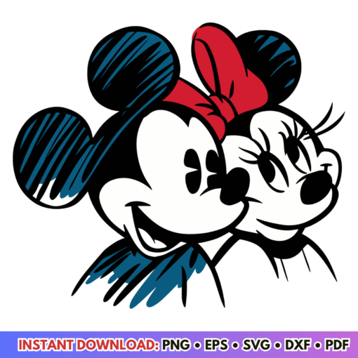 Valentine Cute Disney Mickey Minnie Mouse Couple SVG design for romantic crafts and decorations