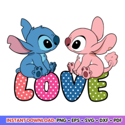 Valentine Disney Stitch Angel Love SVG design for romantic crafts and Disney-themed gifts.