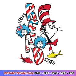 Read Dr. Seuss Characters Cat in the Hat SVG design for fun educational crafts and projects.