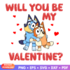 Bluey And Bingo Will You Be My Valentine SVG featuring adorable characters for Valentine’s Day crafts and designs