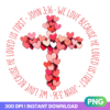 Valentine’s Day Cross PNG with heart-filled design and John 3:16 scripture for Christian crafting