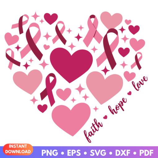 Faith Hope Love cancer awareness heart design SVG